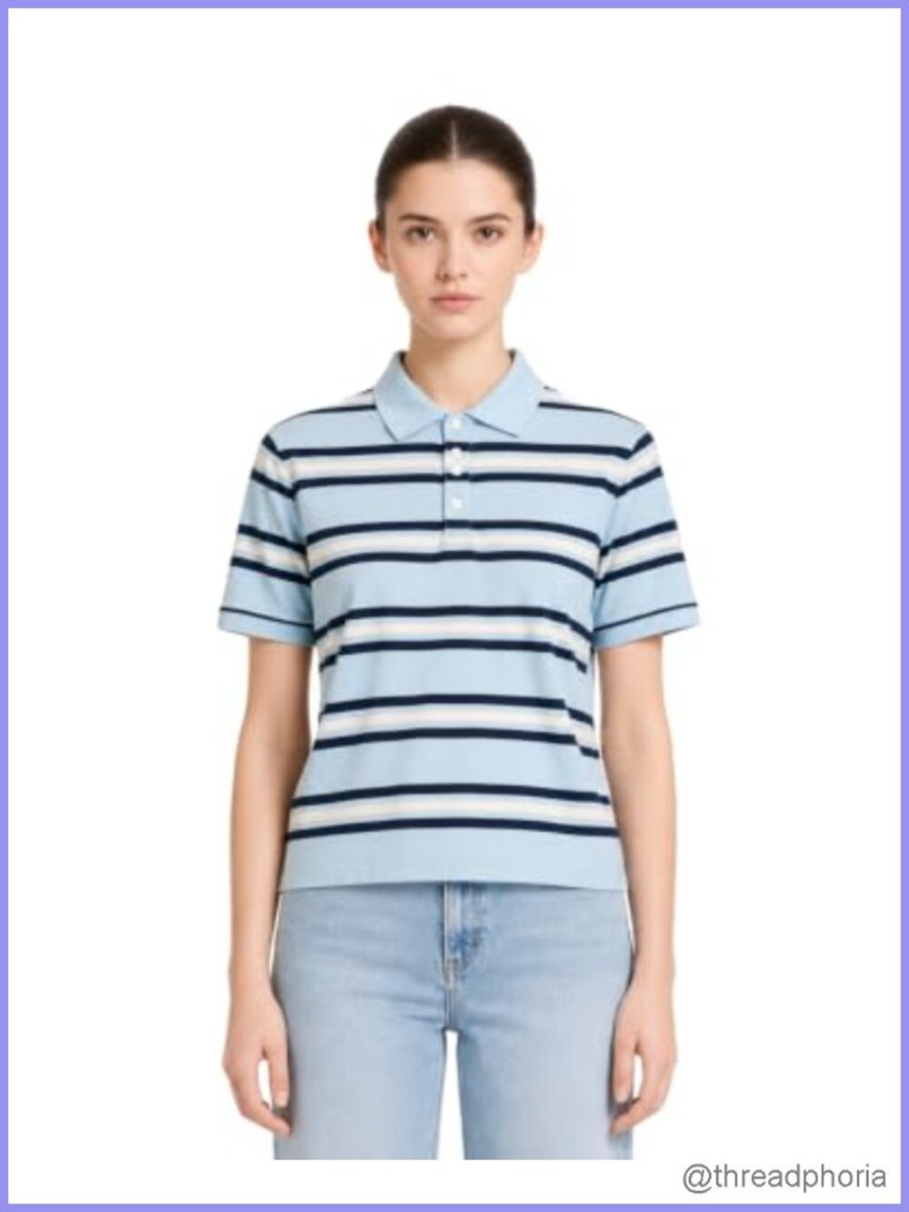 Striped Cropped Rugby Polo Shirt Women Preppy Y2K Button Up